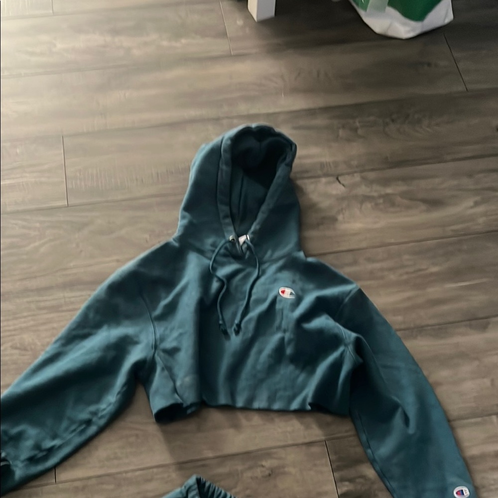 Champion Teal Cropped Hoodie